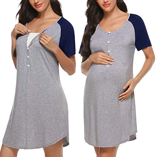 Sykooria Camisón de Maternidad para Mujeres Ropa de Dormir de Lactancia Camisón de Manga Corta de enfermería