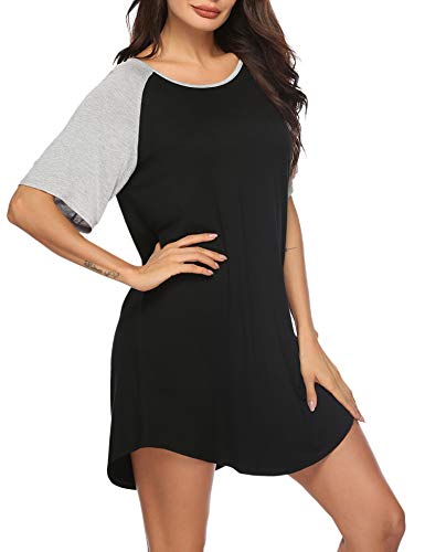 Sykooria Camisón Mujer Suave Camison Verano Algodón Pijamas de Vestir Cuello Redondo Camiseta Manga Corta para Dormir