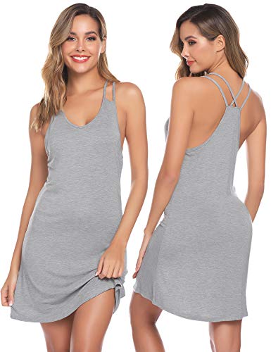 Sykooria Camisones Algodón Mujer Sexy Tirantes Camisón Pijamas de Dormir Ligero y Suave Casual Vestidos Verano Largos sin Mangas
