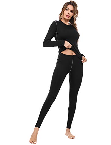 Sykooria Conjuntos Térmicos para Mujer Ropa Interior Deporte Térmica de Invierno Camiseta Manga Larga y Leggins Esquí Correr Fitness Ciclismo