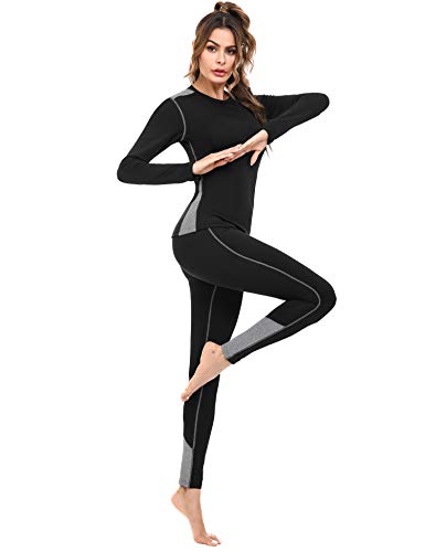 Sykooria Conjuntos Térmicos para Mujer Ropa Interior Deporte Térmica de Invierno Camiseta Manga Larga y Leggins Esquí Correr Fitness Ciclismo