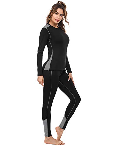 Sykooria Conjuntos Térmicos para Mujer Ropa Interior Deporte Térmica de Invierno Camiseta Manga Larga y Leggins Esquí Correr Fitness Ciclismo