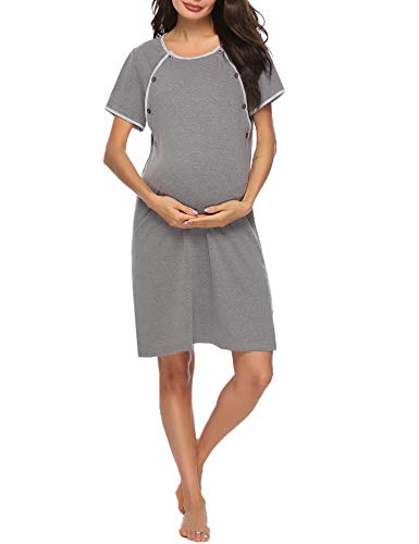 Sykooria Vestido de Lactancia, Ropa de Dormir de Algodón para Premamá, Conjunto de Pijamas de Maternidad Embarazo Ropa de Dormir Suave de Manga Corta para la Madre Que Amamanta