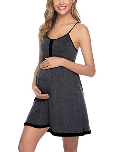 Sykooria Vestido de Mujer, Vestido de Lactancia camisón de algodón,Ropa de Dormir Suave con Botones para Embarazadas y Lactancia