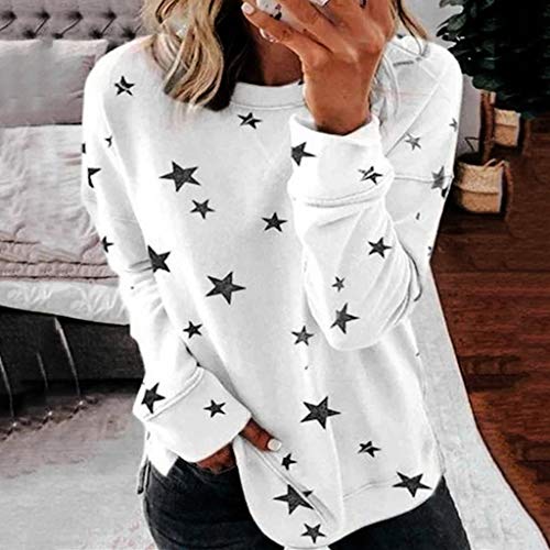Sylar Camisetas de Manga Larga para Mujer Camisas Mujer Cuello Redondo Estampado de Estrellas Casual Blusa Tops Suelto para Primavera Blusas y Camisas de Mujer Elegantes T-Shirt S