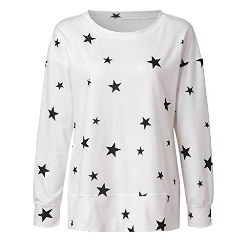 Sylar Camisetas de Manga Larga para Mujer Camisas Mujer Cuello Redondo Estampado de Estrellas Casual Blusa Tops Suelto para Primavera Blusas y Camisas de Mujer Elegantes T-Shirt S