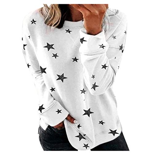 Sylar Camisetas de Manga Larga para Mujer Camisas Mujer Cuello Redondo Estampado de Estrellas Casual Blusa Tops Suelto para Primavera Blusas y Camisas de Mujer Elegantes T-Shirt S