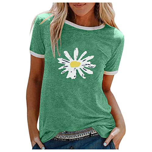Sylar Mujer Impresión de Margarita Camisetas Manga Corta Verano Moda Blusa Básico Cuello Redondo T-Shirt Verano Tops