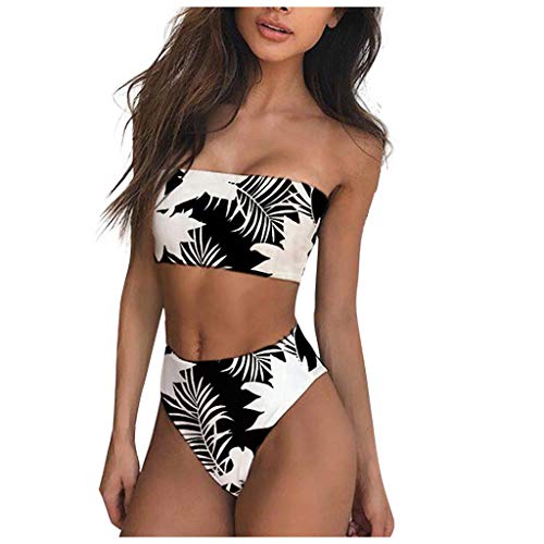 Sylar Mujeres Sexy Bandeau Bikini Conjunto de Bikini Talle Alto Push-up con Relleno para Mujer Traje de Baño Mujer Dos Piezas Floral Estampadotraje de Baño Dividido de Playa Bañadores S