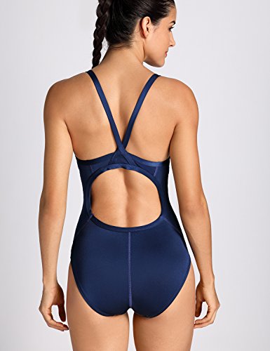 SYROKAN - Bañador Deportivo Traje de Baño Atlético de Una Pieza para Mujer Azul Marino 42 Inch