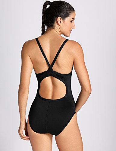 SYROKAN - Bañador Deportivo Traje de Baño Atlético de Una Pieza para Mujer Negro 42 Inch