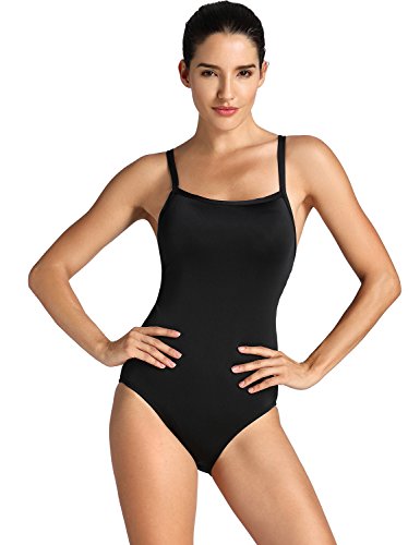 SYROKAN - Bañador Deportivo Traje de Baño Atlético de Una Pieza para Mujer Negro 42 Inch
