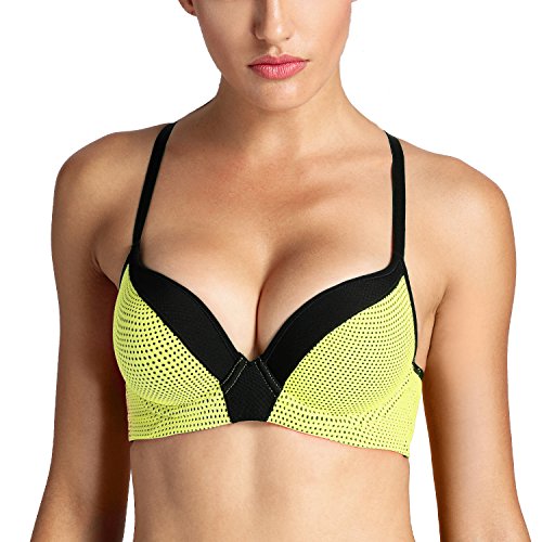 SYROKAN - Sujetador Deportivo Push Up con Espalda De Nadador para Mujer Amarillo 90A