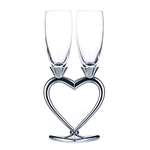Sziqiqi Un Par De Copas De Champaña Copa del Vino Tinto Copa Copas como Regalo De Boda En Forma De Corazón, Plata