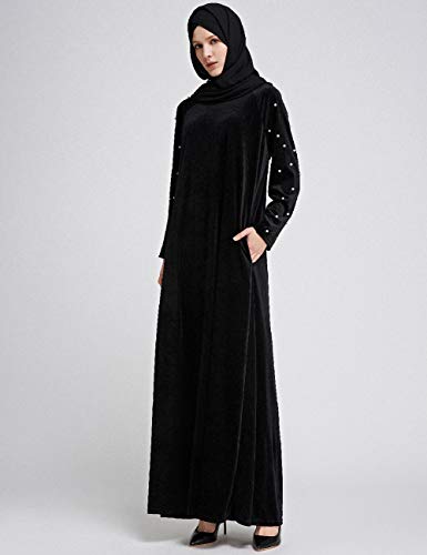 TAAMBAB Musulmán Islámico Kaftan Vestido de Terciopelo para Mujer - Kimono Informal Abaya Abalorios Traje de Jilbab Oriente Medio para Damas