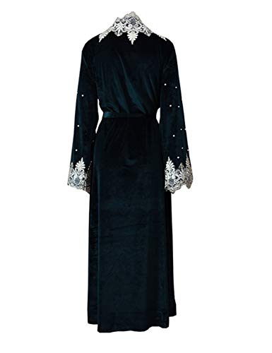 TAAMBAB Vestido de Encaje Abaya Musulmán para Mujer - Abrigo de Terciopelo Manga Larga Kimonos Árabe Dubai Kaftan Caftan Jalabiya Boho Ropa Largo Robe