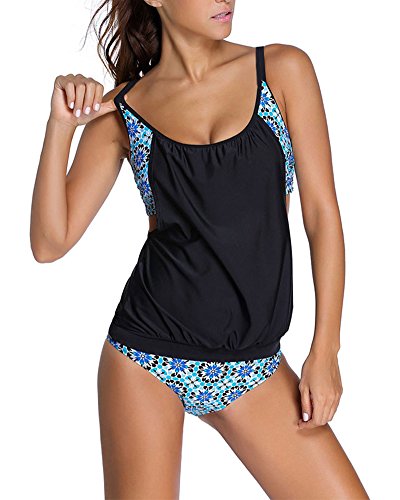 Tankinis Traje de Baño Mujer Bikini Push Up Pantalones Cortos de Natación Bottom Dos Piezas Bañador Negro1 XXX-Large