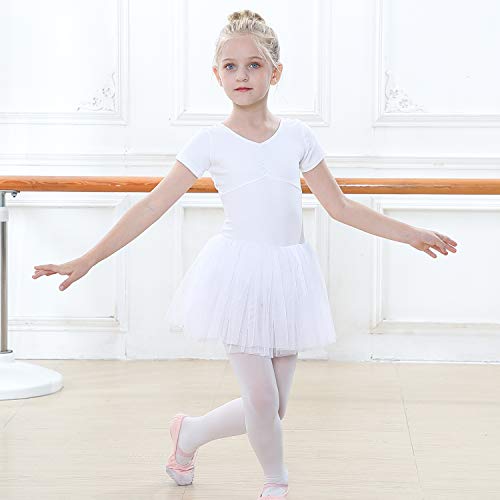 tanzdunsje Vestido de Ballet Maillot de Danza para niñas Traje de Ballet de Leotardo gimnástico de Manga Corta con Falda de tutú