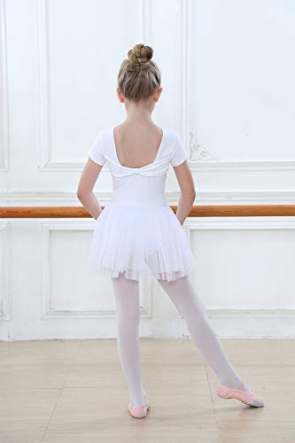 tanzdunsje Vestido de Ballet Maillot de Danza para niñas Traje de Ballet de Leotardo gimnástico de Manga Corta con Falda de tutú