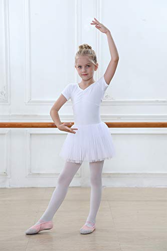 tanzdunsje Vestido de Ballet Maillot de Danza para niñas Traje de Ballet de Leotardo gimnástico de Manga Corta con Falda de tutú