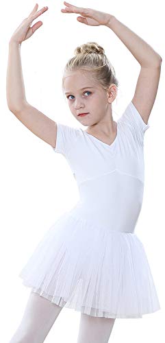 tanzdunsje Vestido de Ballet Maillot de Danza para niñas Traje de Ballet de Leotardo gimnástico de Manga Corta con Falda de tutú