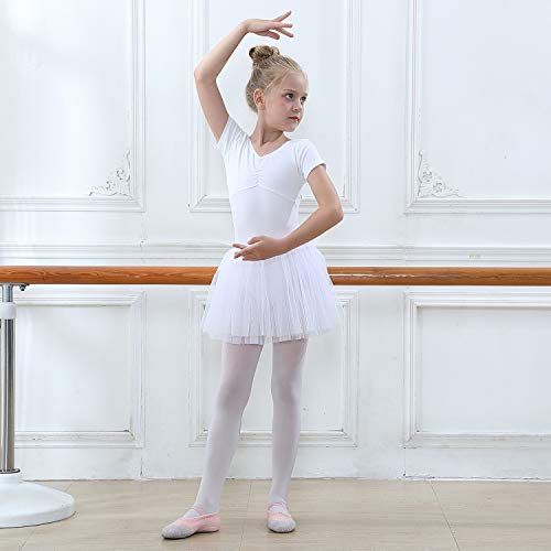tanzdunsje Vestido de Ballet Maillot de Danza para niñas Traje de Ballet de Leotardo gimnástico de Manga Corta con Falda de tutú