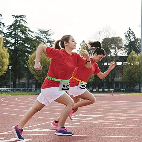 TAZEMAT 2pcs Cinturón para Número de Carrera Maratón Triatlón Unisex Portadorsal para Competición con 6 Espacios para Gel Ajustable Talla Única Color Verde y Naranja Porta Dorsal para Ciclismo