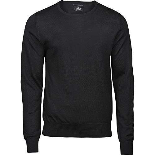 Tee Jays - Jersey de Cuello Redondo Mezcla Merino para Chico Hombre (XXL) (Negro)