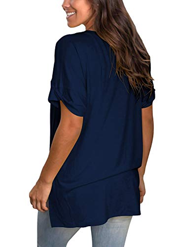 TEENSHOT - Camiseta casual de verano con cuello en V para mujer, laterales abiertos Azul 01-azul oscuro XXL