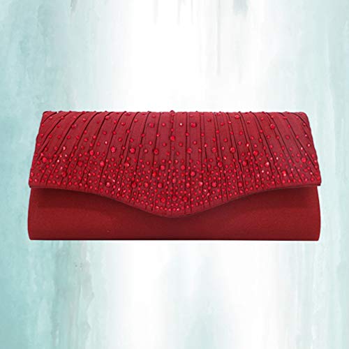 TENDYCOCO 1 Pc Bolso de Mujer Elegante Rhinestone Satén Noche Embrague Accesorios de Vestuario Monedero Magnético a Presión para La Cena de Boda Cóctel