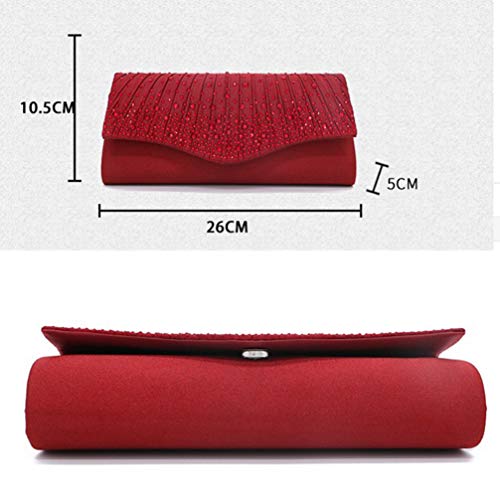 TENDYCOCO 1 Pc Bolso de Mujer Elegante Rhinestone Satén Noche Embrague Accesorios de Vestuario Monedero Magnético a Presión para La Cena de Boda Cóctel