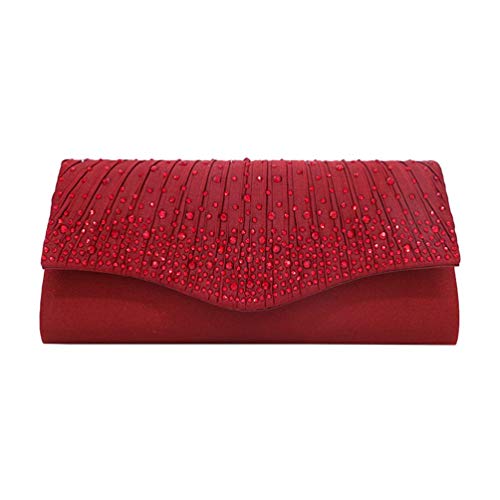 TENDYCOCO 1 Pc Bolso de Mujer Elegante Rhinestone Satén Noche Embrague Accesorios de Vestuario Monedero Magnético a Presión para La Cena de Boda Cóctel