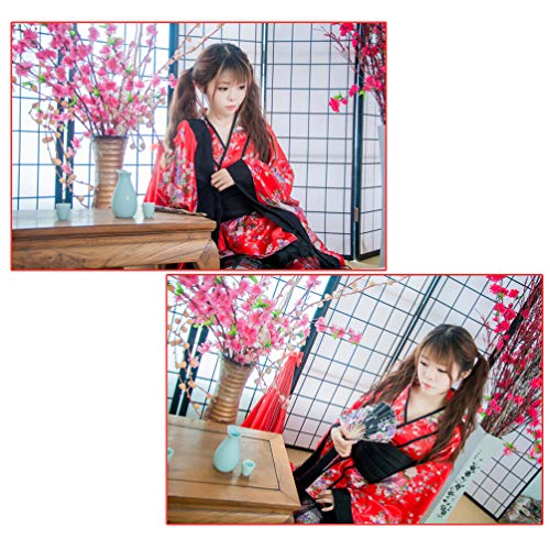 TENDYCOCO Kimono para Mujer japonés Yukata Sakura patrón Bata Cosplay Traje -XL (Rojo)
