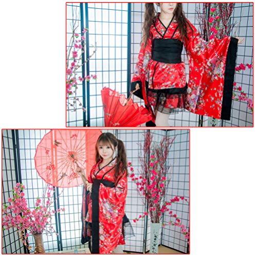 TENDYCOCO Kimono para Mujer japonés Yukata Sakura patrón Bata Cosplay Traje -XL (Rojo)