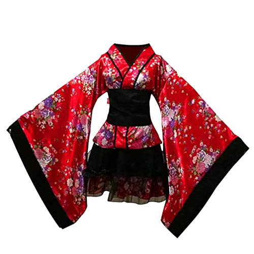 TENDYCOCO Kimono para Mujer japonés Yukata Sakura patrón Bata Cosplay Traje -XL (Rojo)