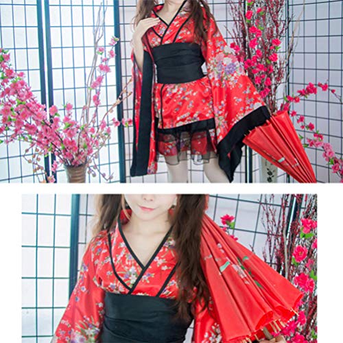 TENDYCOCO Kimono para Mujer japonés Yukata Sakura patrón Bata Cosplay Traje -XL (Rojo)