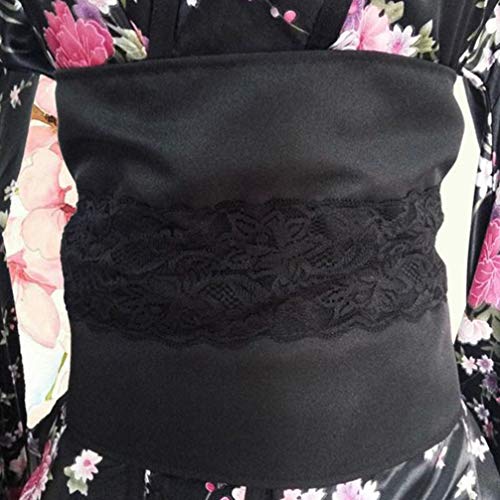 TENDYCOCO Kimono para Mujer japonés Yukata Sakura patrón Traje Cosplay Traje -l (Negro)