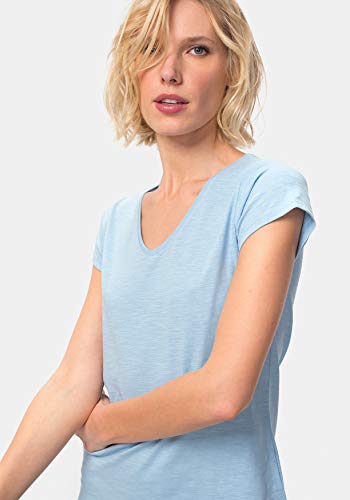 TEX - Camiseta Manga Corta Lisa para Mujer, Celeste, XL