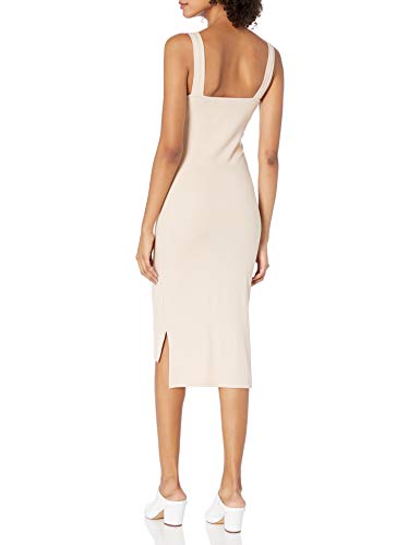 The Drop Amelia Vestido Midi Bodycon de Escote Cuadrado y Tirantes para Mujer, Rosa Empolvado, S