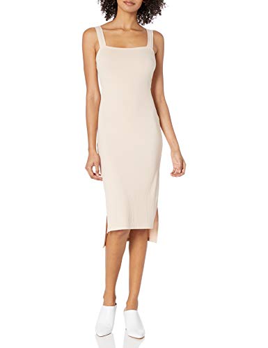 The Drop Amelia Vestido Midi Bodycon de Escote Cuadrado y Tirantes para Mujer, Rosa Empolvado, S