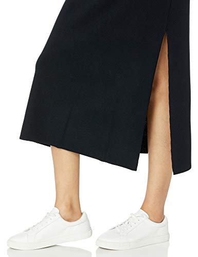 The Drop Gabriela Maxivestido de Punto de Cuello Cerrado con Falda Evasé y Raja Lateral para Mujer, Negro, XXL