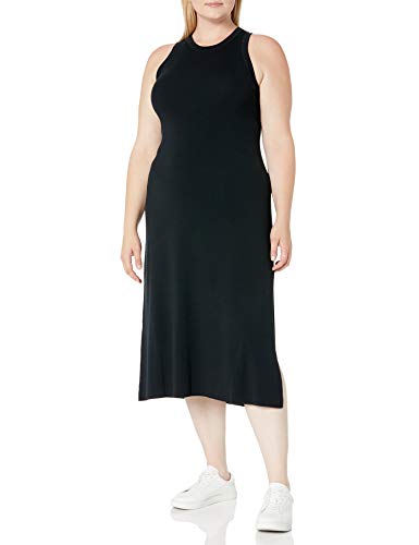 The Drop Gabriela Maxivestido de Punto de Cuello Cerrado con Falda Evasé y Raja Lateral para Mujer, Negro, XXL