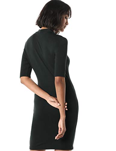 The Drop Karen Minivestido bodycon de manga corta y cuello cerrado, Negro, L
