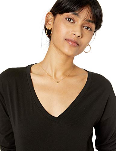 The Drop Marie Camiseta de manga larga de corte holgado con cuello de pico, negro, XXS