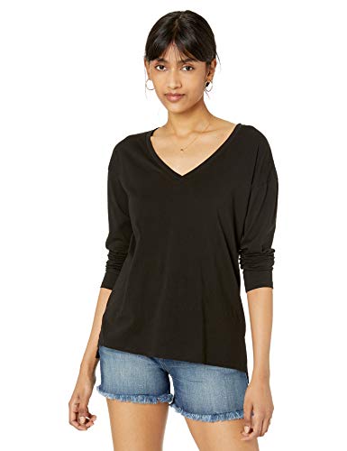 The Drop Marie Camiseta de manga larga de corte holgado con cuello de pico, negro, XXS