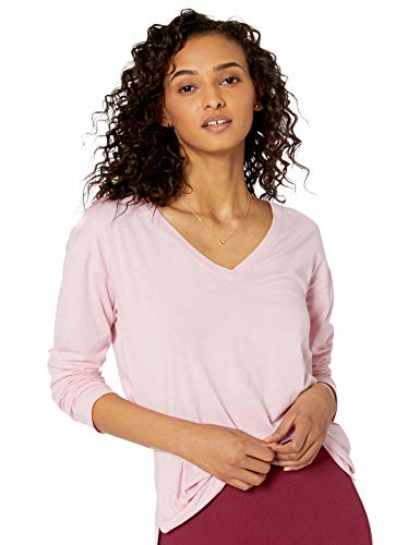 The Drop Marie Camiseta de manga larga de corte holgado con cuello de pico, rosa palo, XS