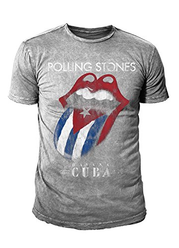 The Rolling Stones - Camiseta para hombre, diseño de Cuba Tongue (tallas S-XL), color gris Gris Desgastado S