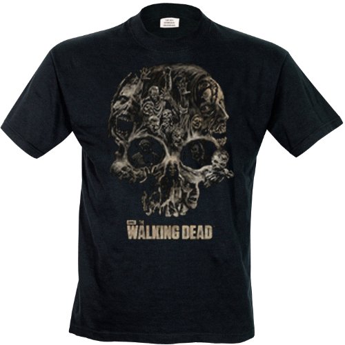 The Walking Dead Skull T-Shirt Camiseta, Negro (Black), Large para Hombre