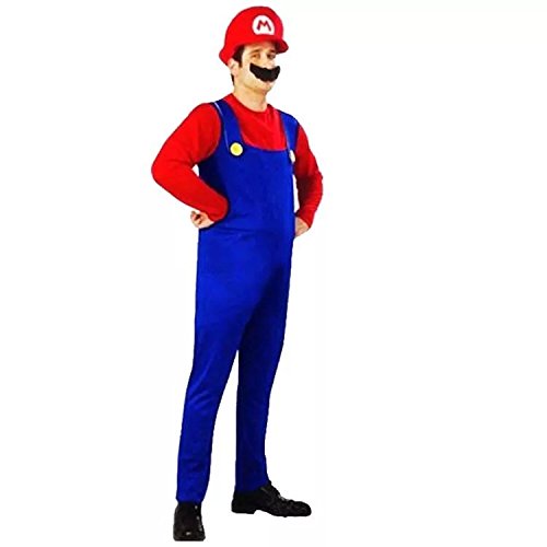 thematys® Super Mario Luigi Gorra + pantalón + Barba - Traje Conjunto para Adultos Carnaval y Cosplay (L, Talla 170-185cm)