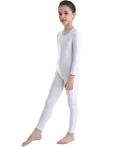 TiaoBug Bodies Jumpsuit Mono para Danza Gimnasia Rítmica Leotardo Body Básico Clásico Manga Larga para Ballet Deporte Niñas Niños 5-12 Años Blanco 5-6 Años